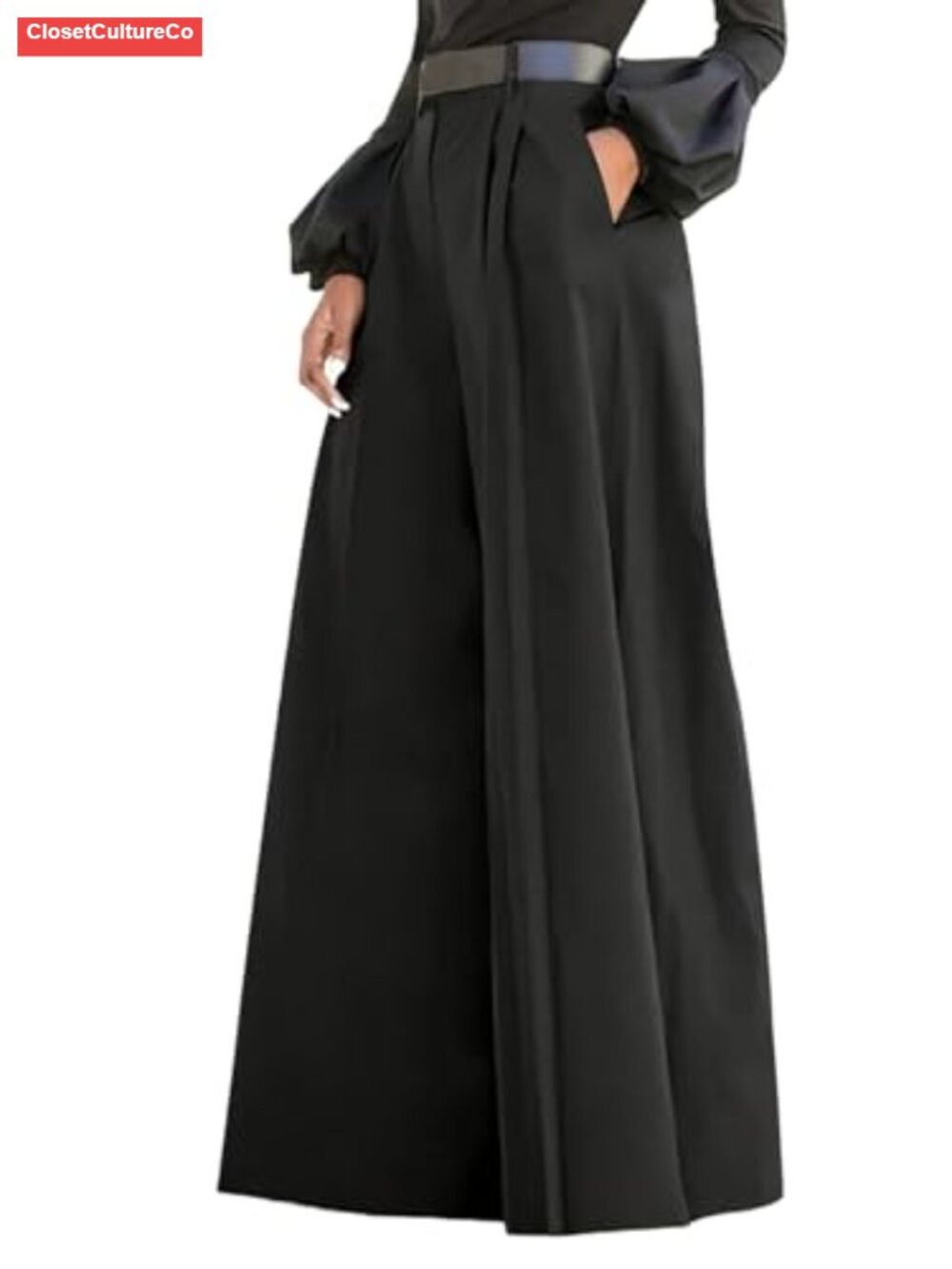 Women's High Waist Wide Leg Dress Pants Pleated Baggy Trousers with Pockets
